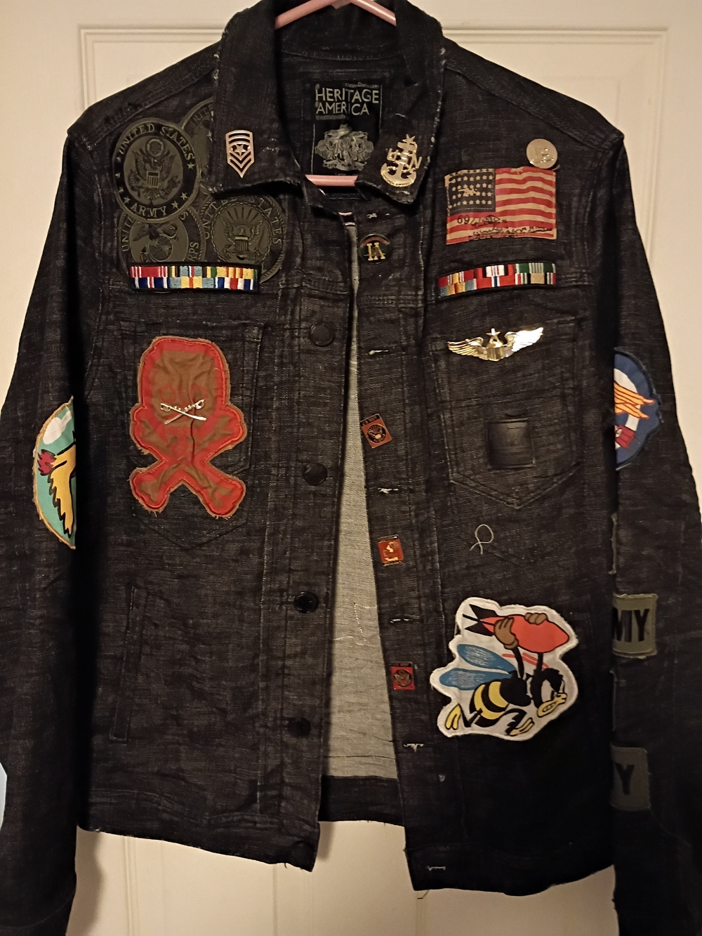 Heritage America Men's Black Military Patch Jacket